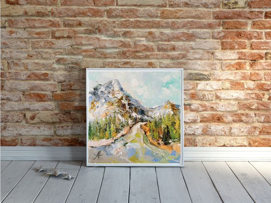 Snowy mountains Oil Painting, Landscape wall art