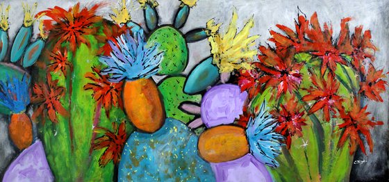 Prickly Days - Large original abstract floral painting