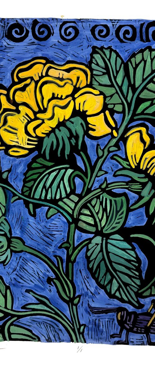 Yellow Rose and Grasshopper by Laurel Macdonald