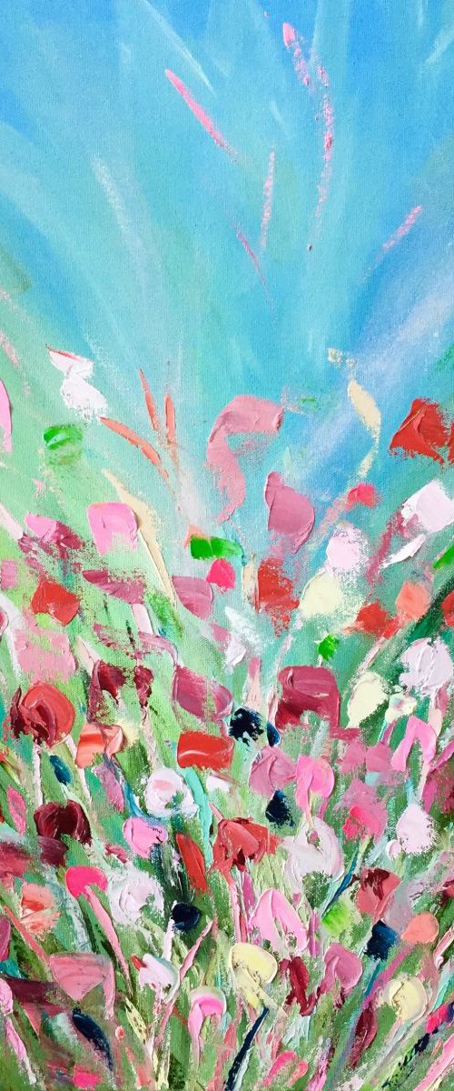 Original Painting  mixed media - Spring Flower Garden 24"x24" by Emma Bell