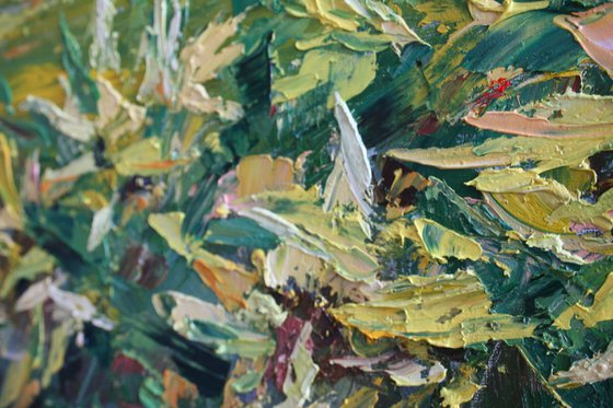Sunflowers ... Summer ... Sun ... Wind ... / PAINTING CREATED WITH A PALETTE KNIFE / ORIGINAL PAINTING