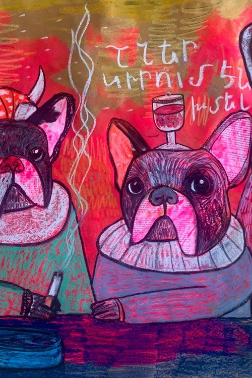 French bulldogs in a Yerevan’s cafe. by Pavel Kuragin