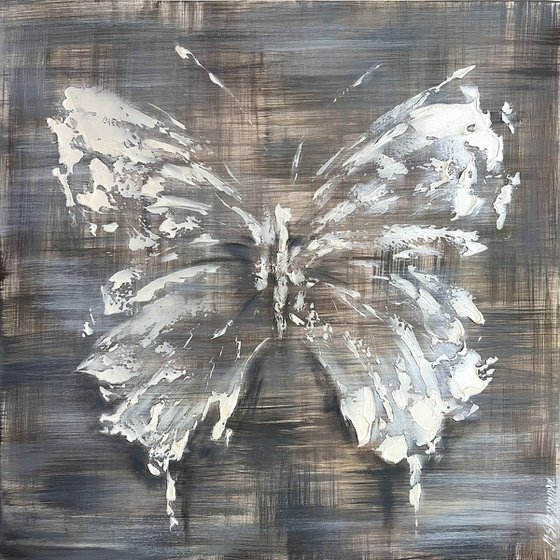 Silver mother-of-pearl  butterfly. Abstract butterfly painting.