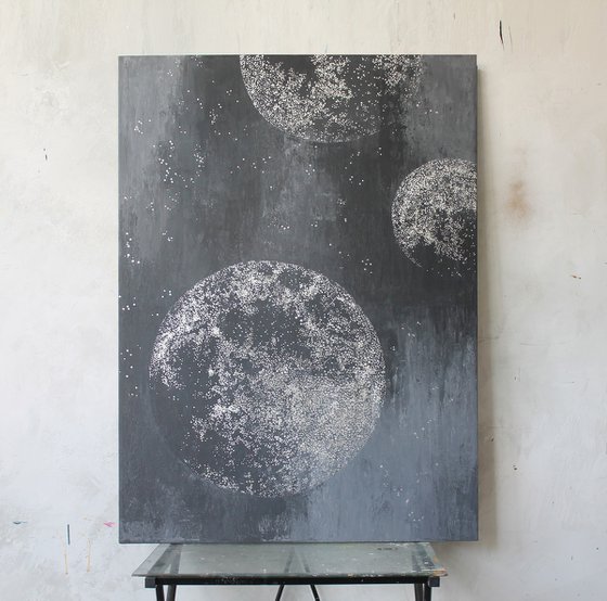 "Silver Planets" Abstract gray silver planets