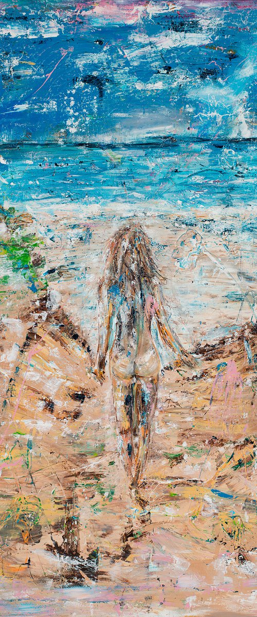 Female nude: Walk to the beach 120x80 cm.|47.24"x31.5" painting by Oswin Gesselli by Oswin Gesselli