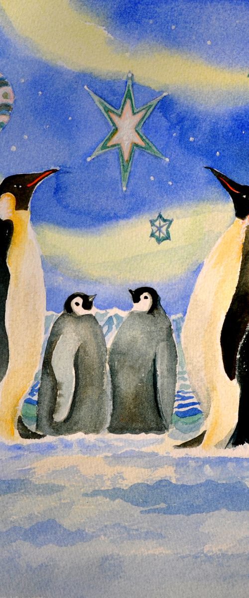 Penguins with chicks by Mary Stubberfield