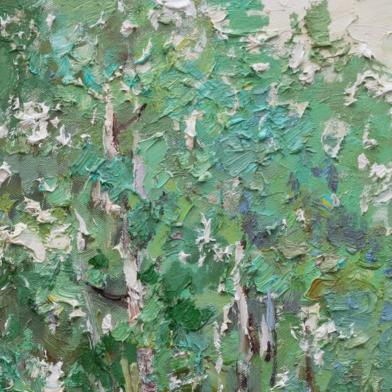 Spring birch forest Original oil painting