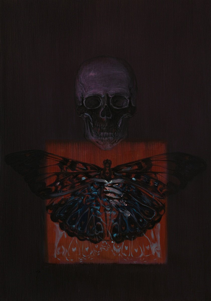 Surrealistic Portrait Oil Painting By Maxence Ma, 28 X 39", Masked Ball - Violet, Original Artwork