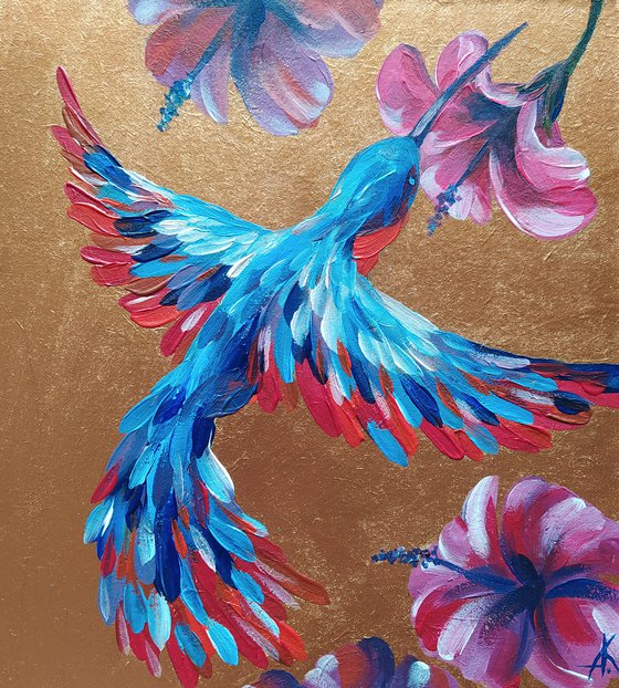 Freedom - acrylic, flowers, painting, acrylic painting, birds, bird acrylic, hibiscus, flowers and bird