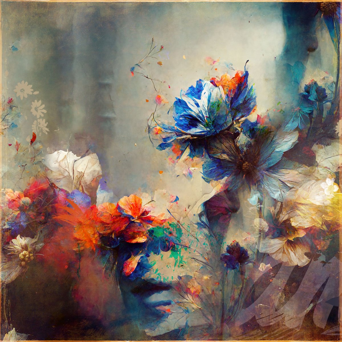 Botanical Painting By Teis Albers, 39 X 39", Wide Awake I, Original Artwork