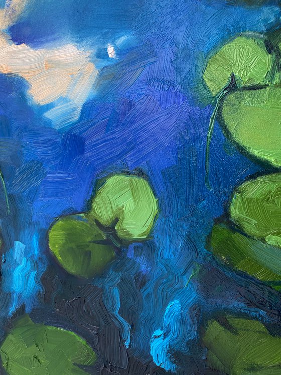 "Water-Lilies pond"-100x100cm large original oil painting by Artem Grunyka