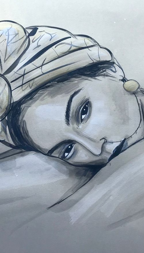 Sensuality, acrylic painting on golden pearl paper by Leysan Khasanova