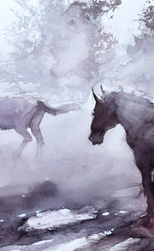 Horses in the mist by Goran Žigolić Watercolors