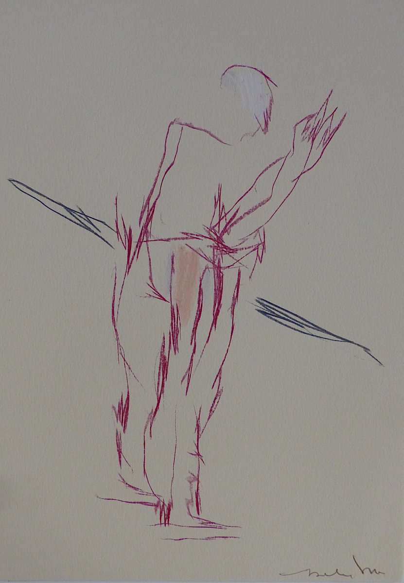 Expressive Portrait Pencil Drawing By Frederic Belaubre, 8 X 11, Downstairs, Original Artwork