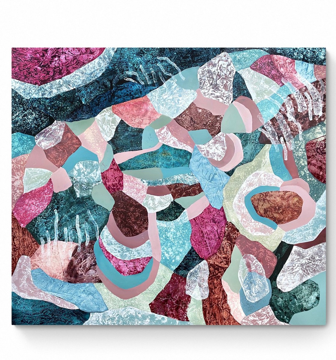 Abstract Acrylic Painting By Cristina Dalla Valentina, 39 X 35, Under The Pink Moon, Original Artwork