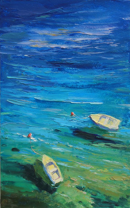 The depth sea with boats by Alisa Onipchenko-Cherniakovska