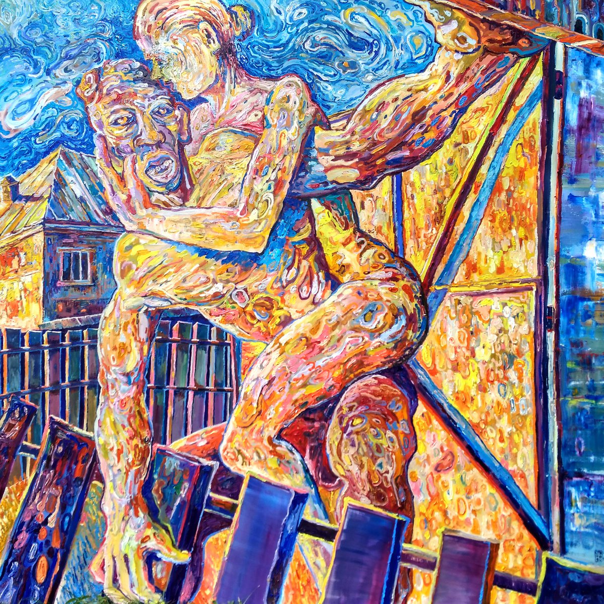 Impressionistic Portrait Oil Painting By Dominic Virtosu, 79 X 79, We Come Together, Original Artwork