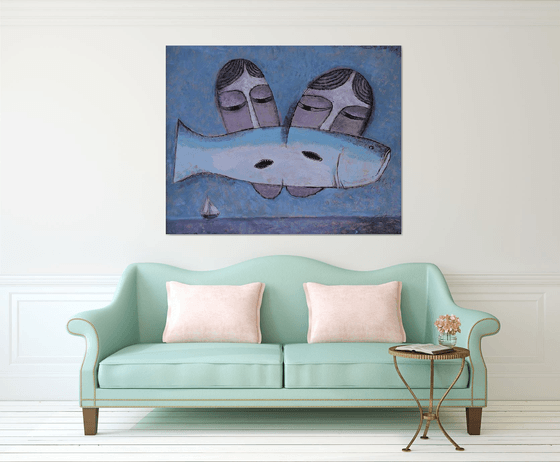 Fish for two 60x48" Contemporary Art by Bo Kravchenko