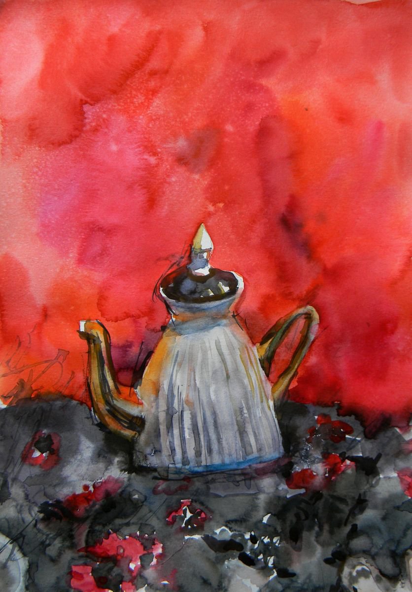 Teapot with golden spout by Liudmyla Chemodanova