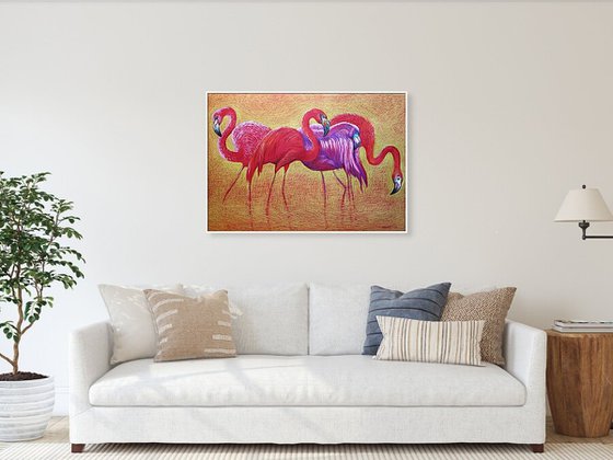 Flamingo on Gold -Blazing Gradient