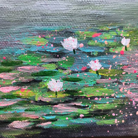 Water Lilies Pond in Morning Mist !! Abstract !! Small Painting !! Lily Pond !! Monet inspired