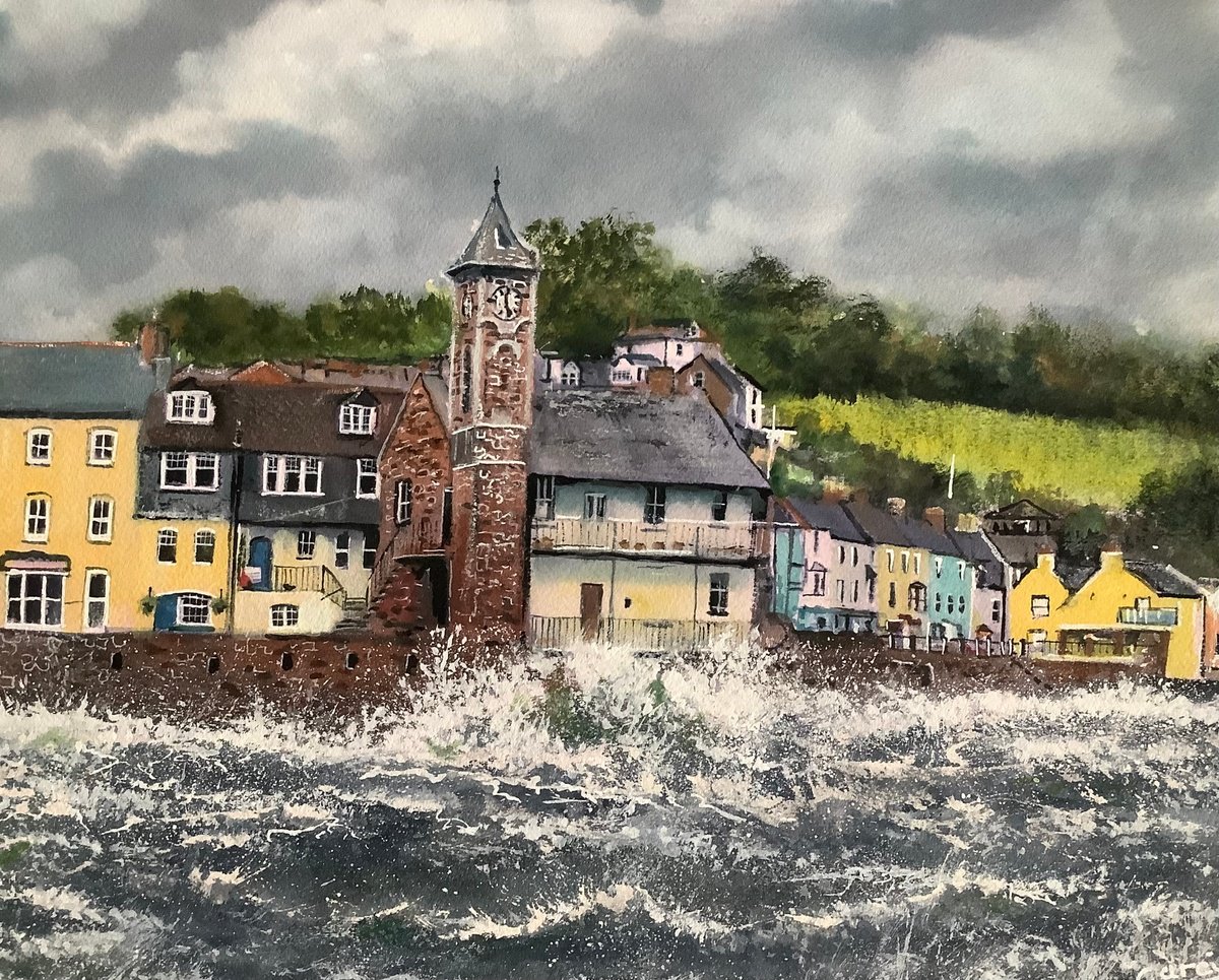 Impressionistic Landscape Watercolour By Darren Carey, 15 X 11, Stormy Seas At Kingsand, Original Artwork