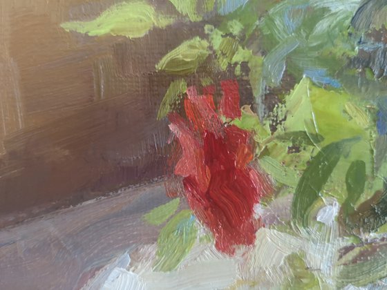 By the window", original one-of-a-kind, oil on canvas impressionistic style still life painting (18x24'') See time-lapse video attached