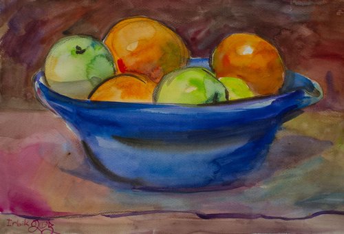 Fruit in a Blue Vase by Irina Bibik-Chkolian