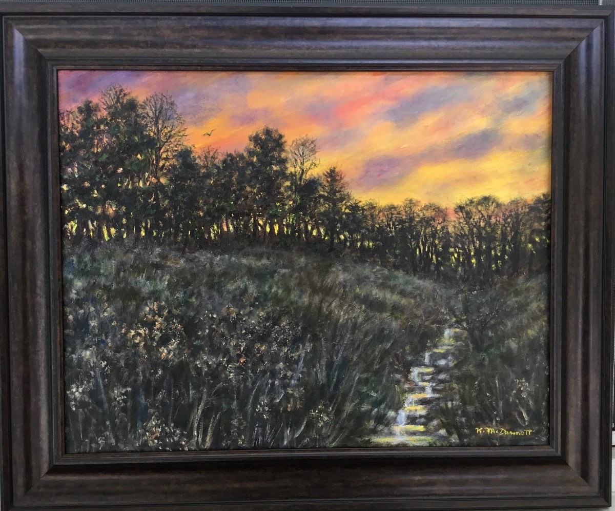 Impressionistic Landscape Oil Painting By Kathleen Mcdermott, 23 X 19", West Ridge Sundown, Original Artwork