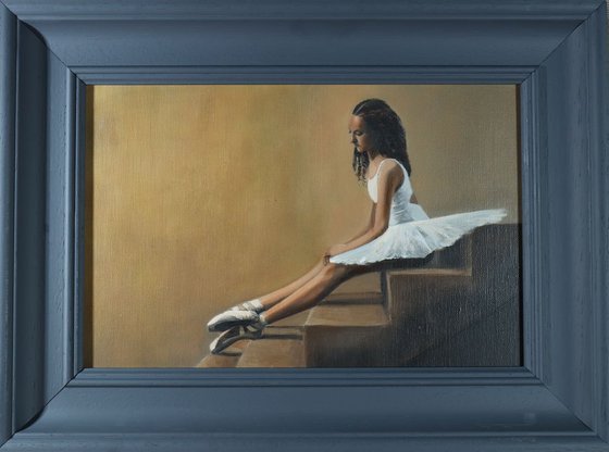 On the Steps, Ballerina Portrait, Girl, Ballet Painting Framed