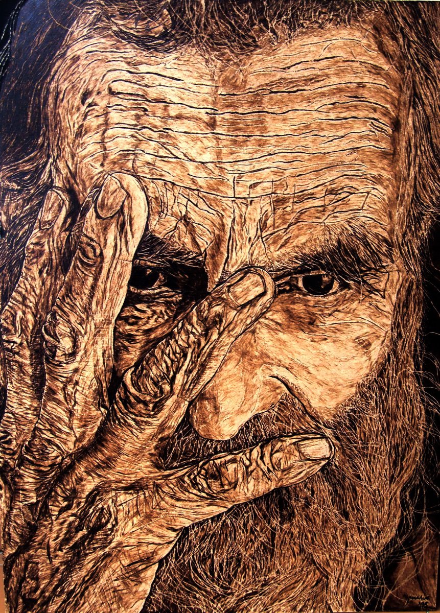 Expressive Drawing , Expectation By Milis Pyrography, 20 X 27, Artwork For Sale On Artfinder