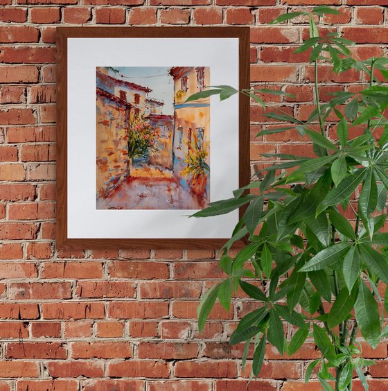 Piran warmth, Slovenian coast | Original watercolor painting (2019) Hand-painted Art Small Artist | Mediterranean Europe Impressionistic