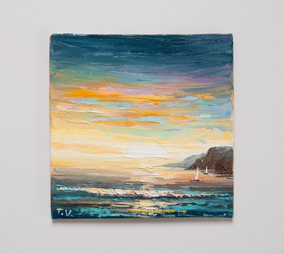 Morning. Seascape. Miniature. 6 x 6in,