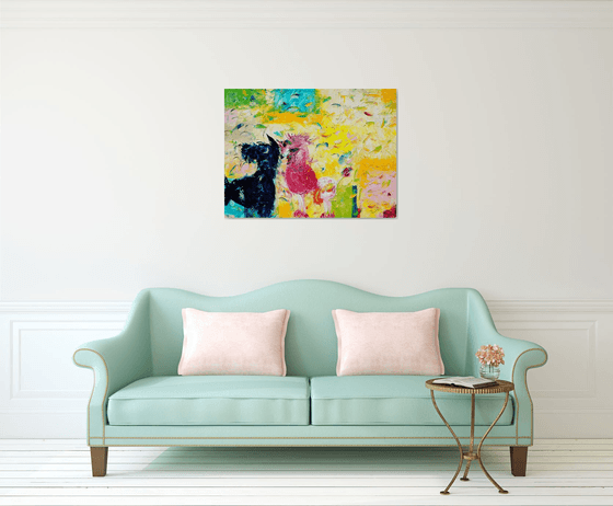 Blue Schnauzer and Pink Poodle 30x40in (~76x100cm)