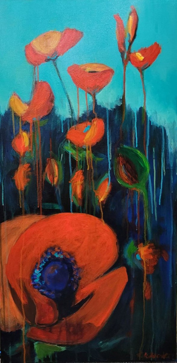 Poppies in Blue by Leah Kohlenberg Fine Art