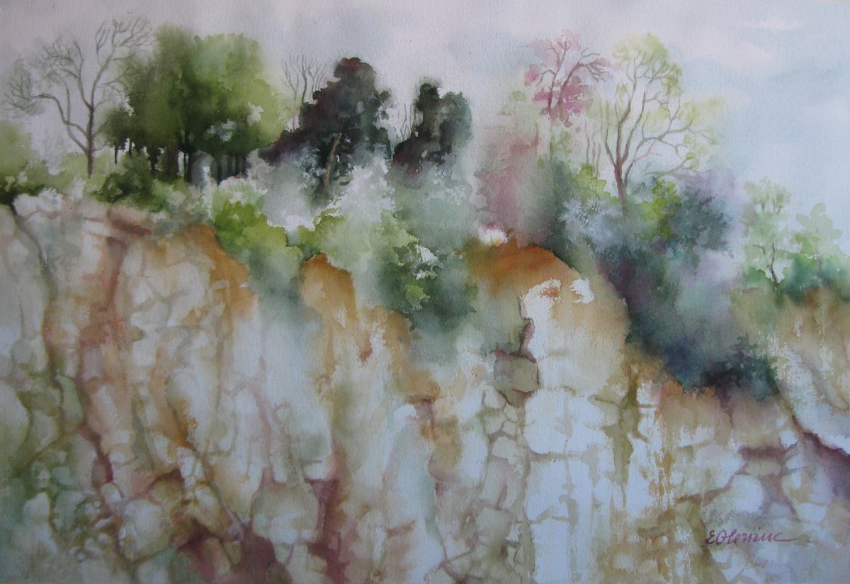 Impressionistic Landscape Watercolour By Elena Oleniuc, 22 X 15, Spring, Original Artwork