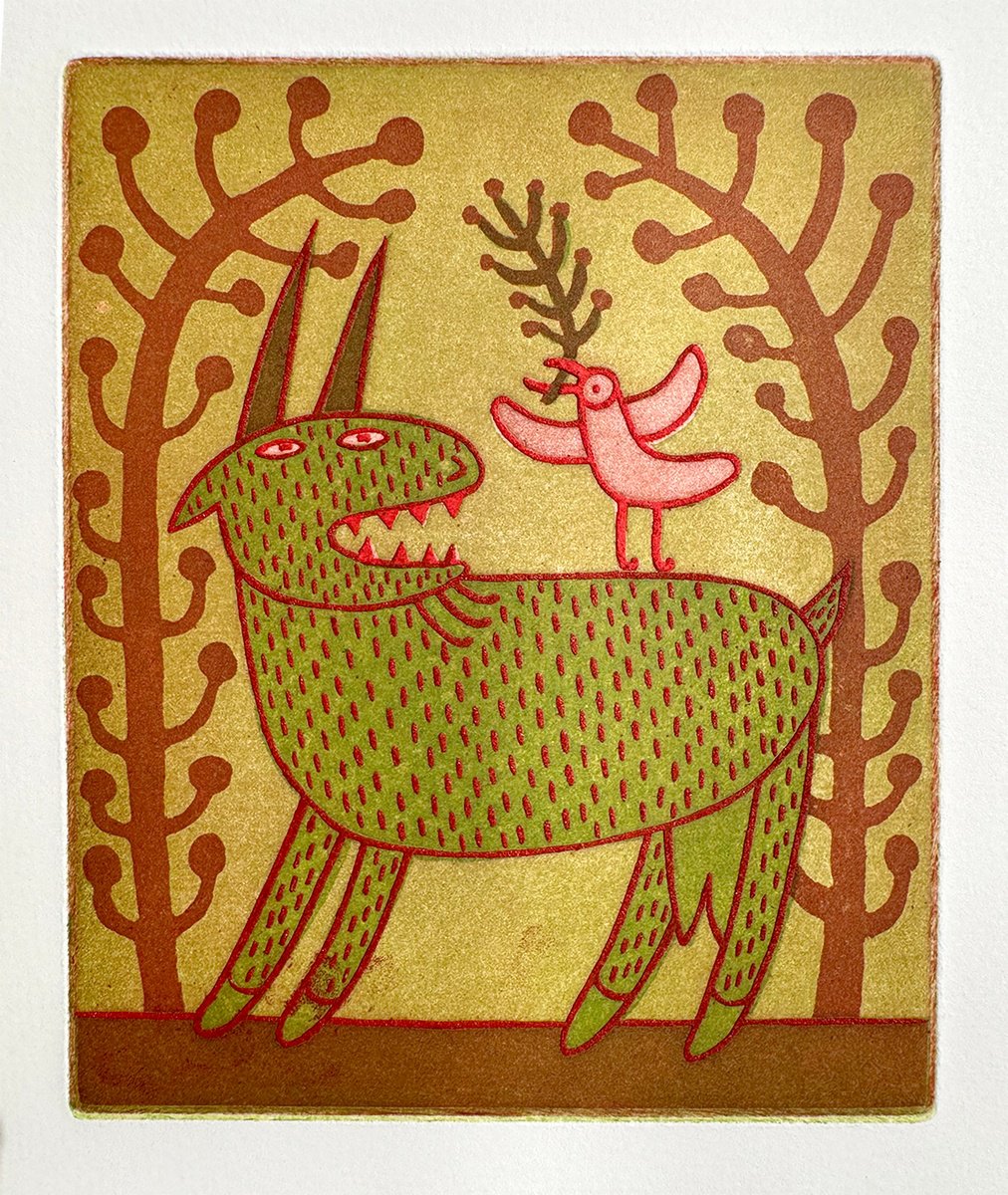 Graphic Animal Etchings & Engravings By Katya Timoshenko, 8 X 10", Smiling Goat, Original Artwork