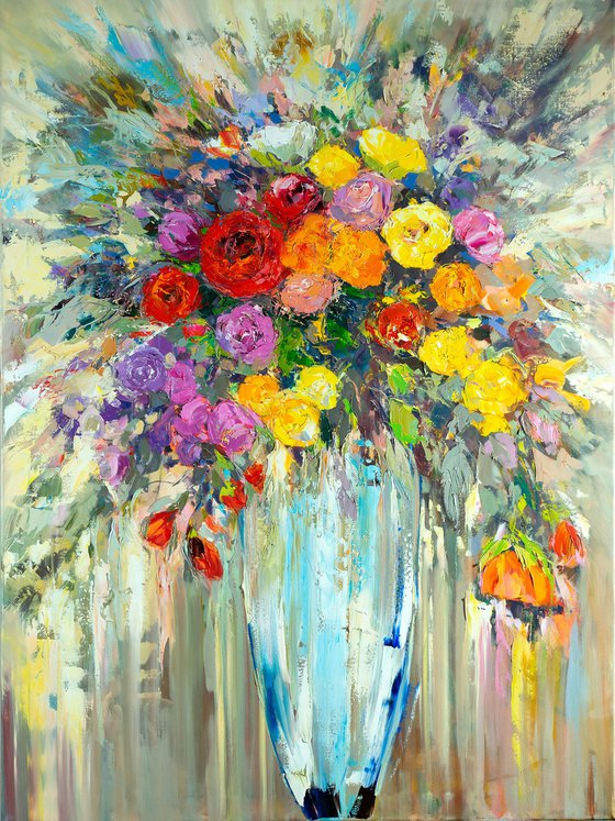 'Flowers in Blue Vase'