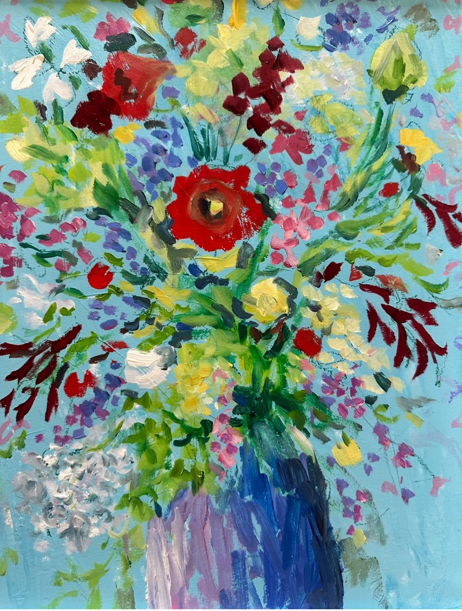 Impressionistic Botanical Oil Painting By Clare Hoath, 14 X 17, Poppy Celebration, Original Artwork