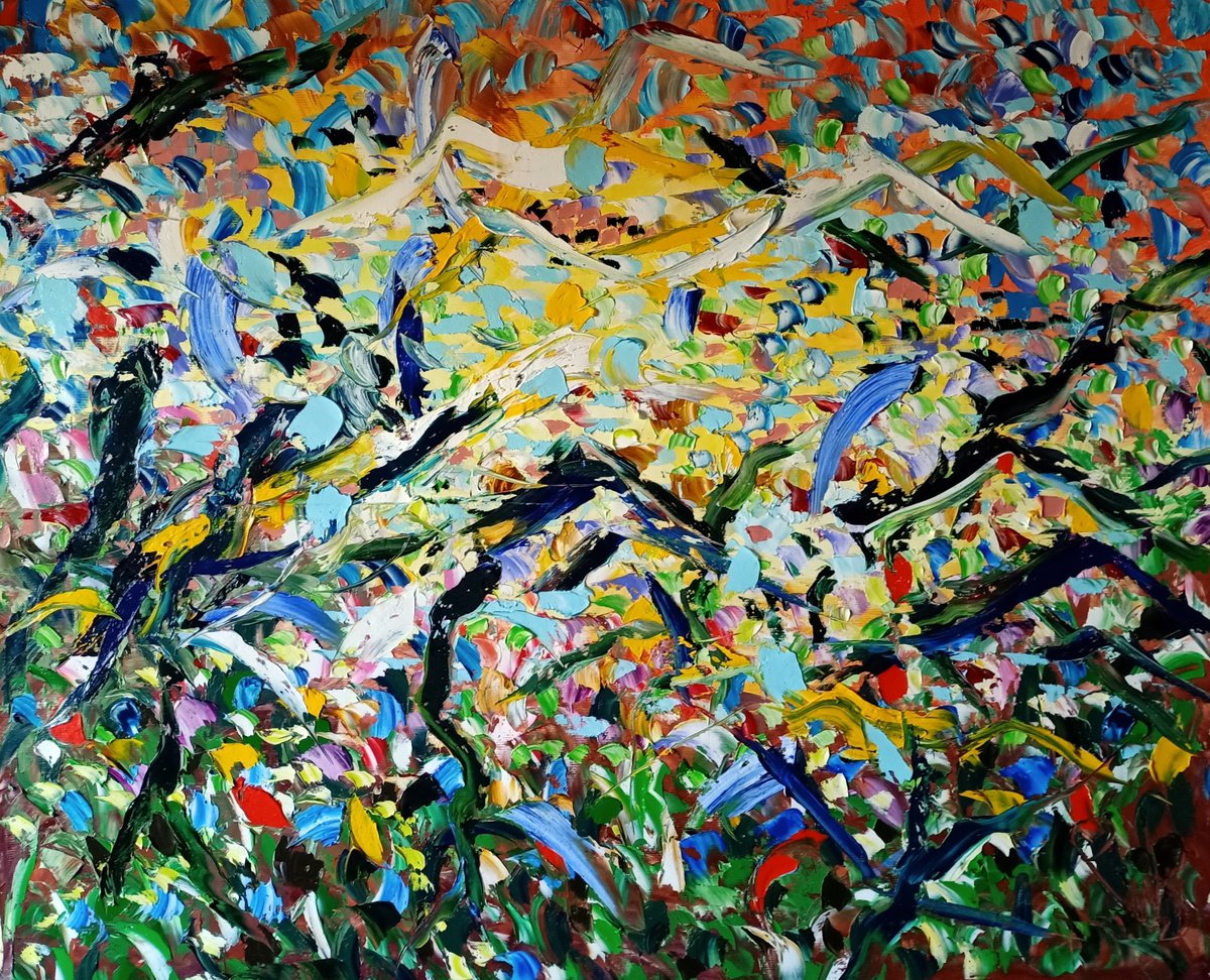 Impressionistic Abstract Oil Painting By Antonino Puliafico, 63 X 51, Colline Di Luce, Original Artwork