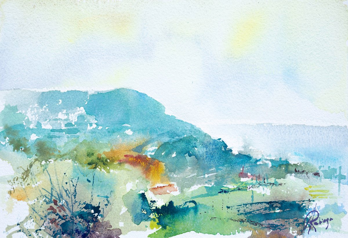 Landscape Watercolour By Andrzej Rabiega, 10 X 7, Calabria, Original Artwork