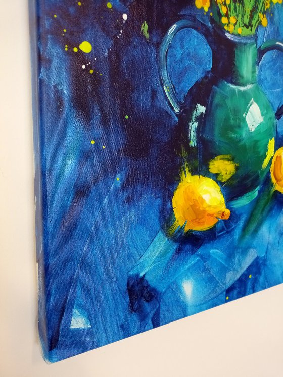 'BLUE AND YELLOW FLORAL JOY' - Acrylics Painting