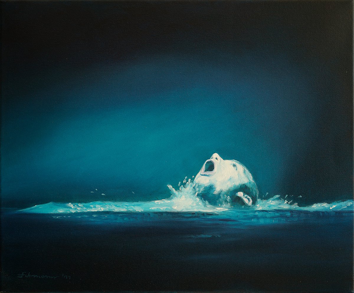 Expressive Portrait Oil Painting By Uwe Fehrmann, 24 X 20", Meditation, Original Artwork