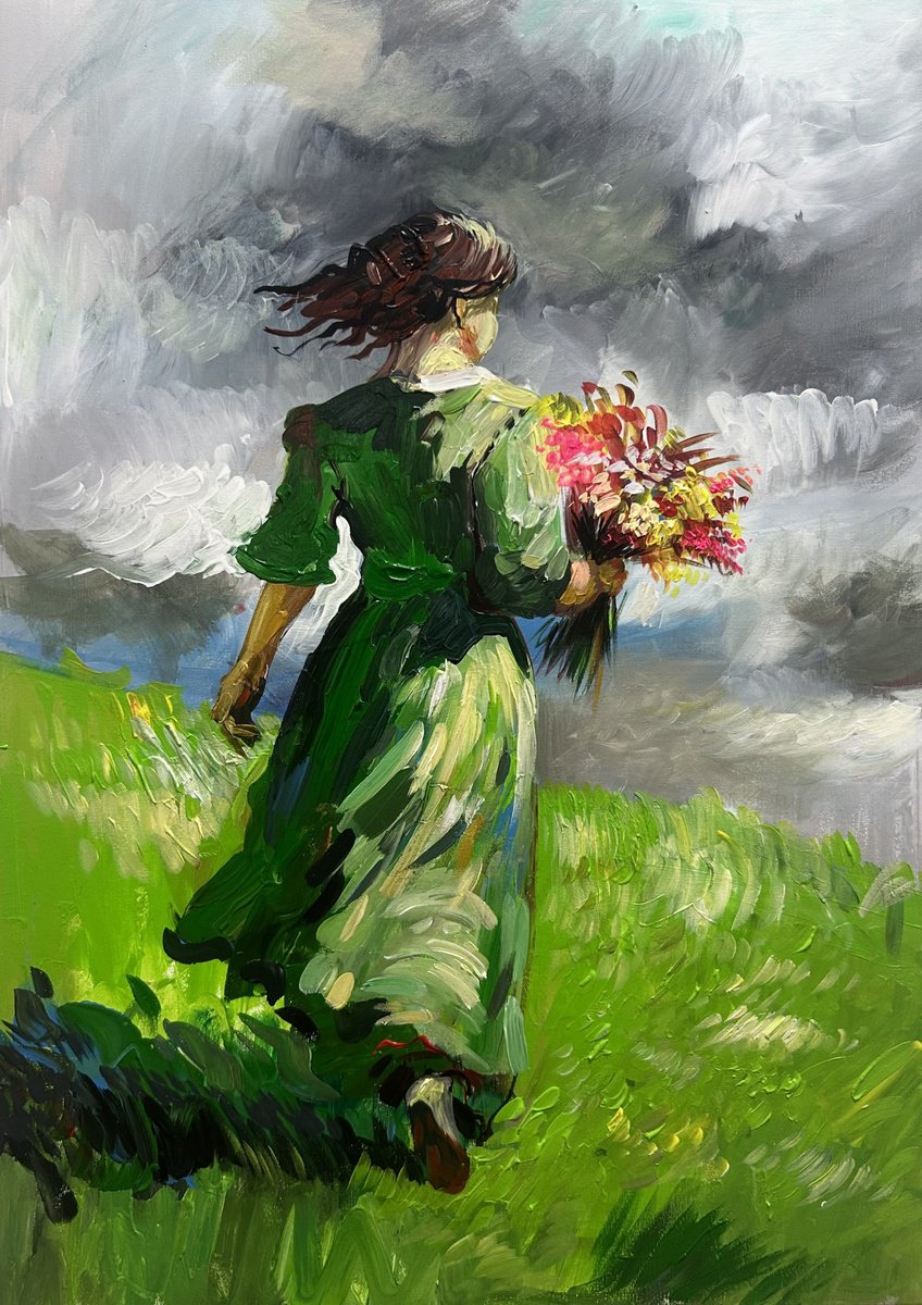 Girl In Green Meadow By Vahe Bagumyan, 20 X 28, Artwork For Sale On Artfinder