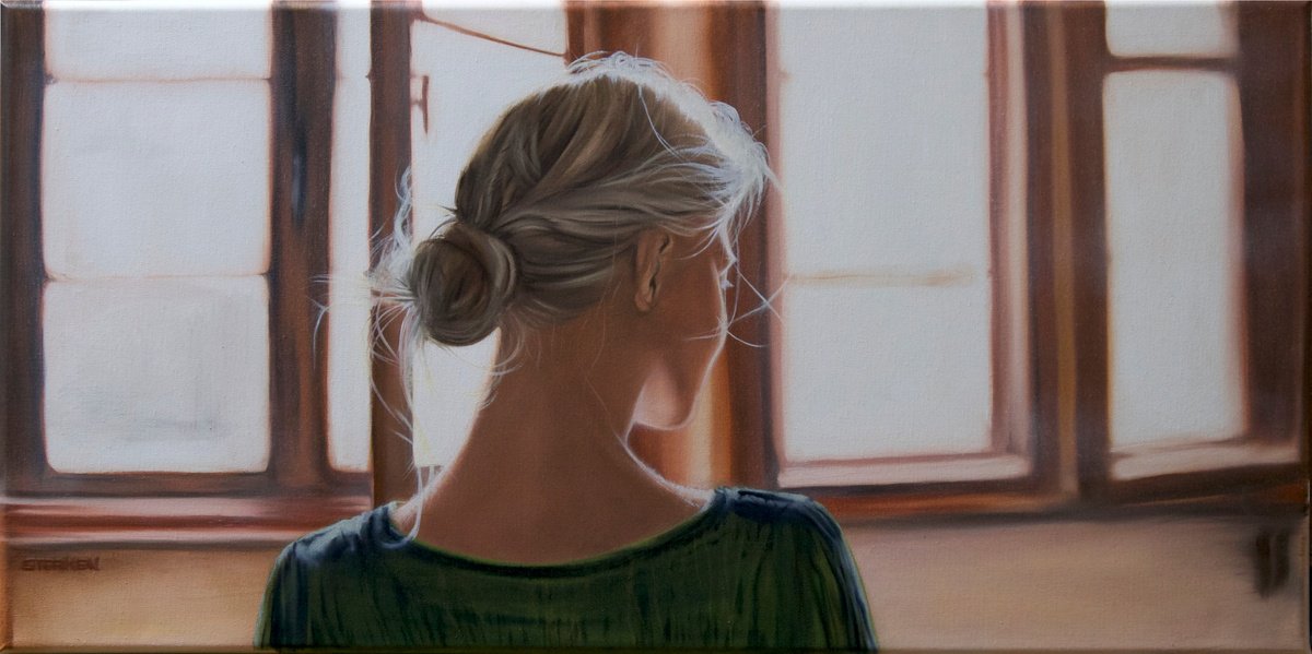 Photorealistic Portrait Oil Painting By Steven M. Curtis, 24 X 12", The Stillness, Original Artwork