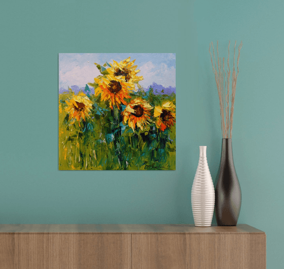 Sunflowers in the wind