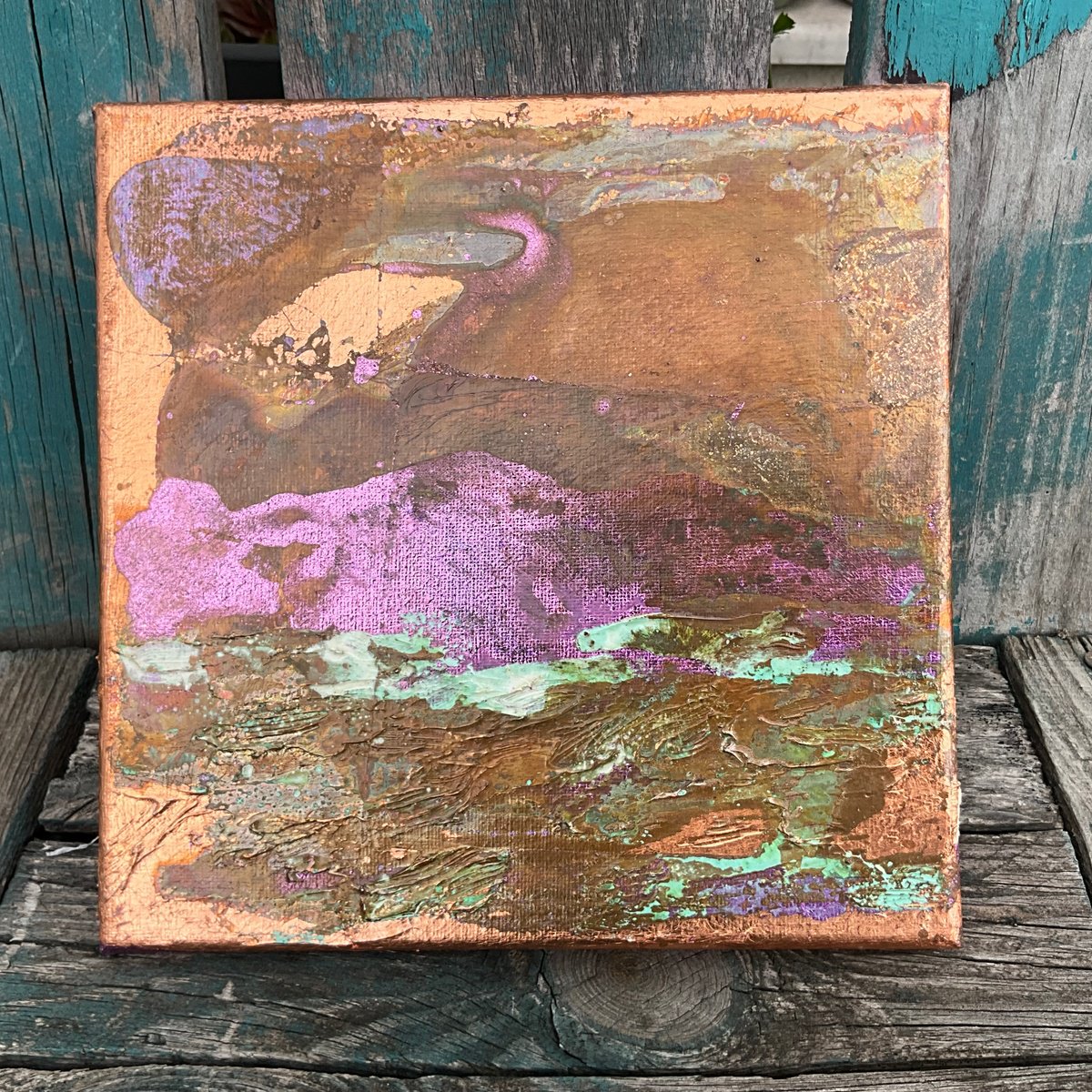 Organic Landscape Painting By Kaliya Ka, 8 X 8", Purple Gold, Original Artwork