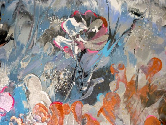 Flowers "Silver Fantasy "Large painting