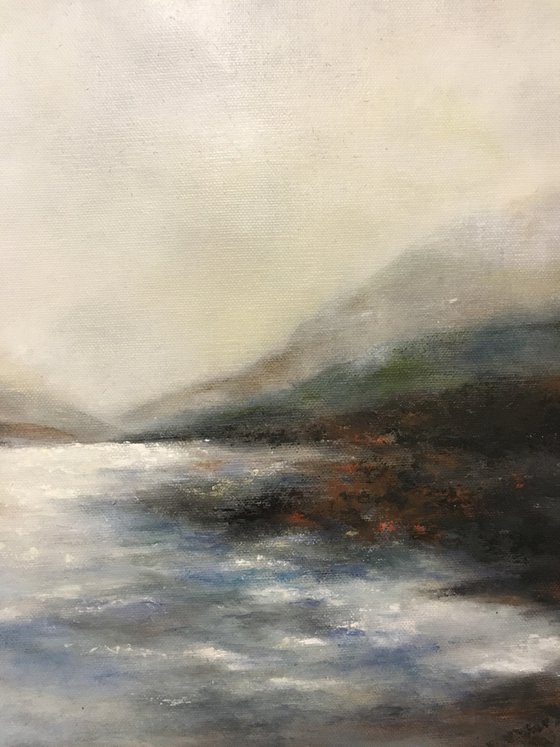 Fog under river 65X65 cm (2020) oil painting by Elena Troyanskaya