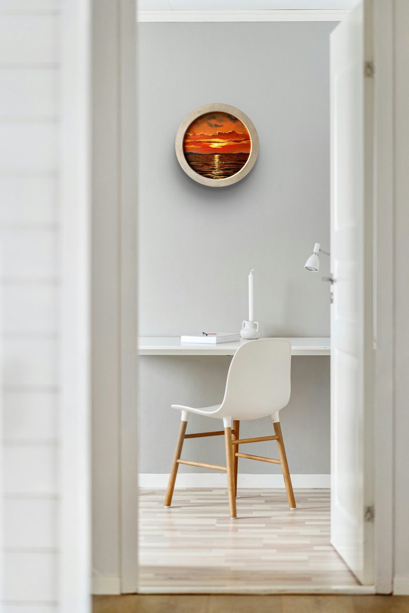 Photorealistic Landscape Oil Painting By Aisylu Burangulova, 14 X 14, Culmination Of The Day, Original Artwork